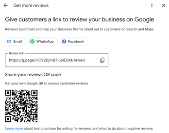 Screenshot of QR code setup in Google