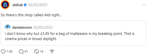 Screenshot from Aldi on Threads