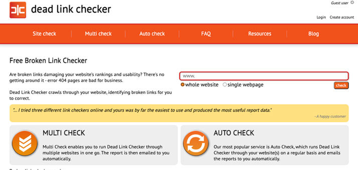 deadlink checker tool screenshot
